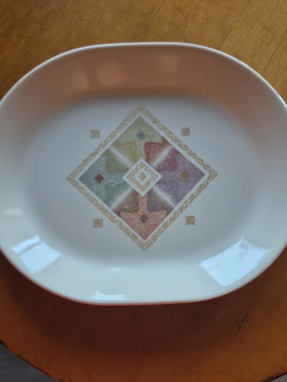 Corelle Mirage Cream Serving Platter with Pastel Geometric Medallion